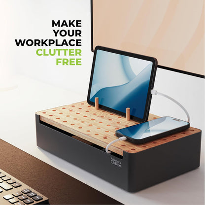 Prosumer's Choice Wooden Charging Station Organizer - 5-Port Base for Phones, Tablets and Laptops - Multi-Device Docking Station with Removable Divider Slots - Cord Box with Cable Management - Bamboo