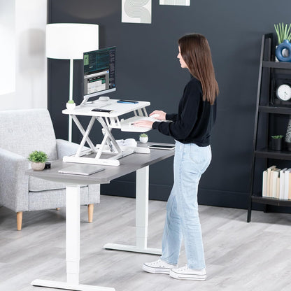 VIVO 26 inch Desk Converter, K Series, Height Adjustable Sit to Stand Riser, Dual Monitor and Laptop Workstation with Keyboard Tray, Black, DESK-V026KB