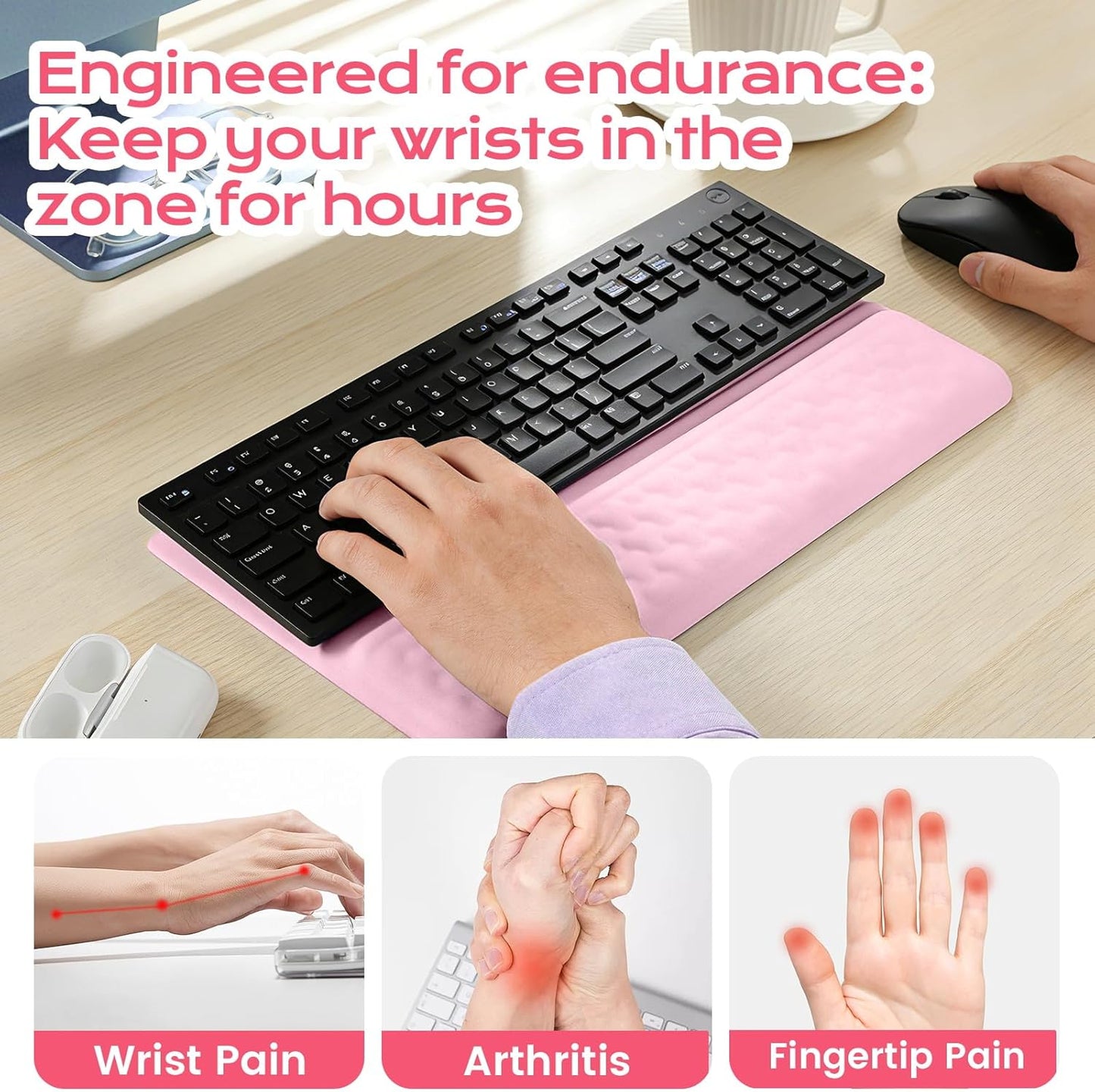 Keyboard Wrist Rest with Ergonomic Height - Computer Keyboard Stand & Soft Cushioned Pad for Wrist Pain Relief - Non-Slip Typing Support for Office, Gaming & Home (Black)