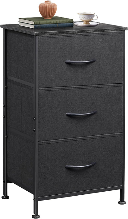 WLIVE Dresser with 3 Drawers, Fabric Nightstand, Cabinet with Wheels, Organizer Storage Dresser for Bedroom, Office, Entryway, Closets, Sturdy Steel Frame, Wood Top, Easy Pull Handle, White