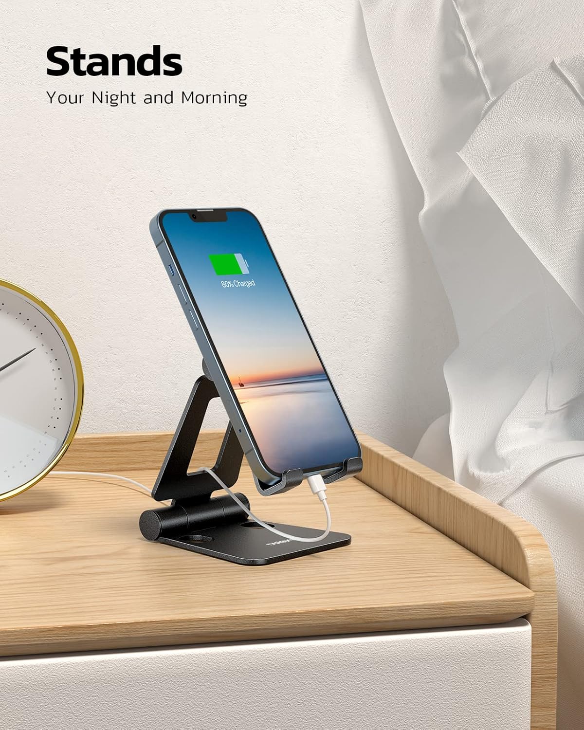 Nulaxy 2 Pack Fully Aluminum Dual Folding Cell Phone Stand, Adjustable Foldable Desktop Phone Holder for Desk Compatible with iPhone 17 16 15 14 13 12 11 Pro Max Xs Xr X 8, All Phones, Black & Silver
