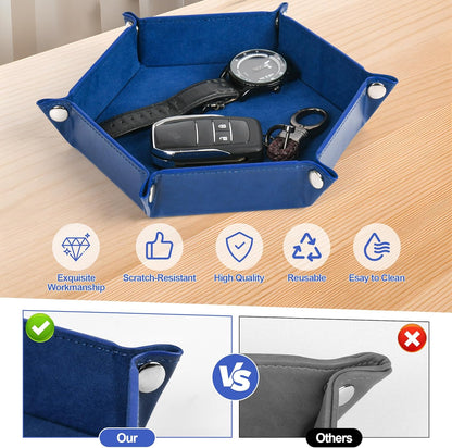 Deluxe Leather Tray Desktop Storage Organizer Watch Remote Control Jewelry Cell Phone Wallet Keychain Desktop Storage for Home, Camping Unique Gift Ideas for Men and Friends