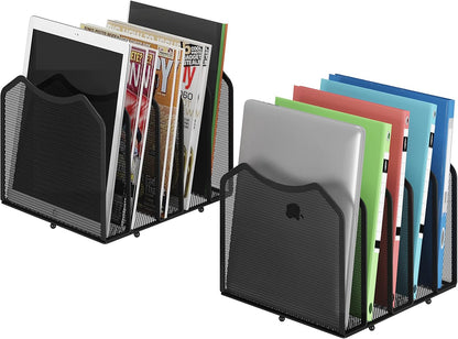 Simple Trending Mesh Desktop File Sorter Organizer, 5-Section Bookshelf for Desk Home Office, Black