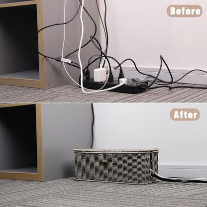 BROWNLILY Cable Management Box, Rattan Style Cord Organizer for Desk Cord Hider Outlet Covers Baby Proofing for Power Strip TV PC Router Charger Under Desk Storage with Lockable Lid and Cable Ties