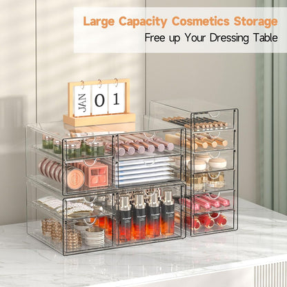 Makeup Drawer Storage Organizer with 24 Drawers, 4 Set Acrylic Office Desk Organization and Storage, Dustproof Drawer Organizer for Makeup, Office, Countertop, Jewelry, Pen, Desktop, Bathroom, Bedroom