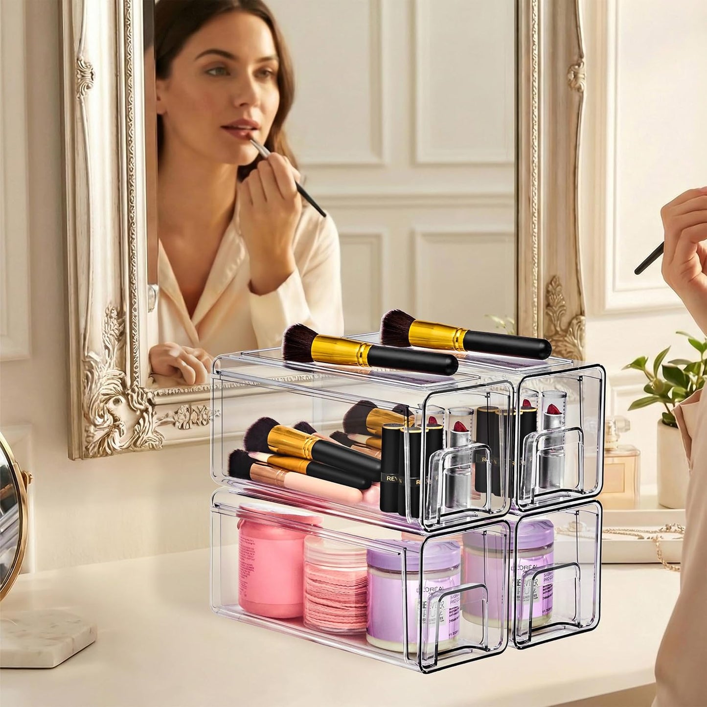 Sorbus Medium Clear Stackable Storage Drawers – 2-Pack Plastic Organizer Bins with Handles – Pull-Out Stackable Drawers for Bathroom Closet, Medicine, Cabinet, Pantry Storage, Baby Bottle Organizer