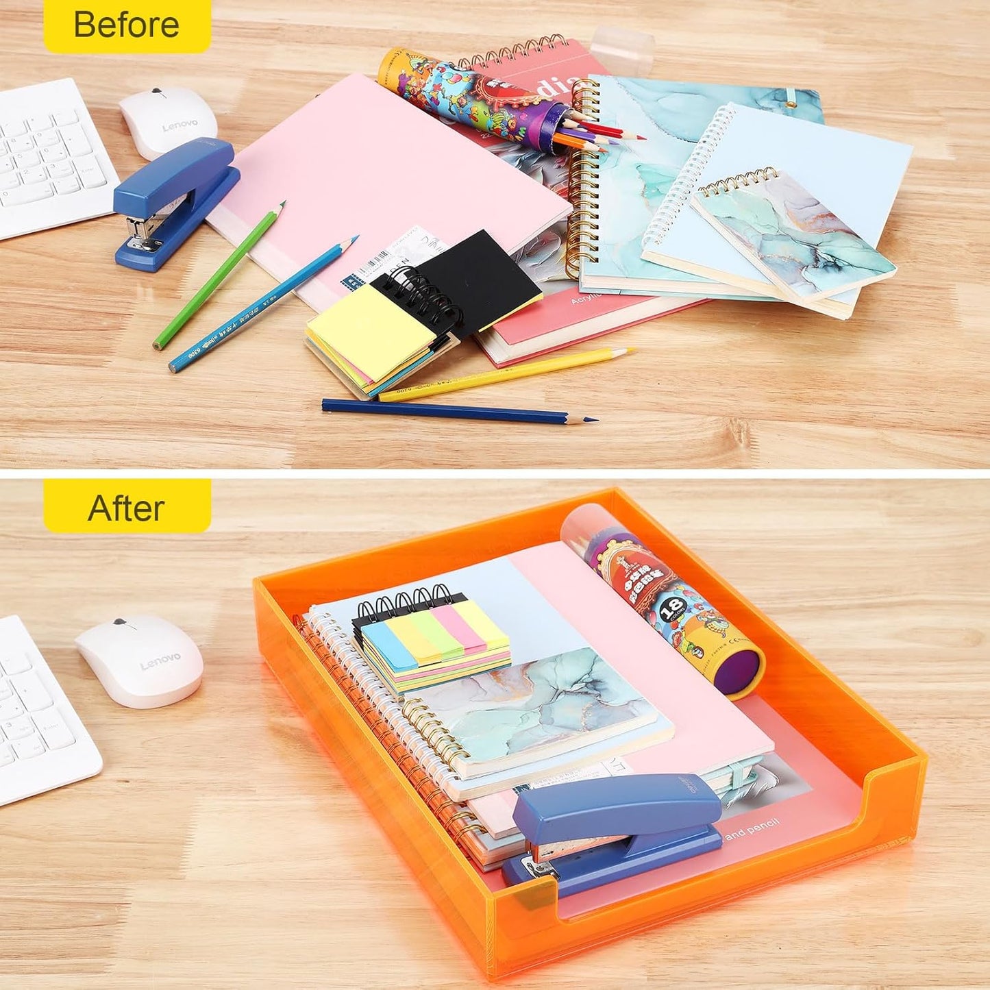Paper Tray Acrylic File Organizer for Desk Letter Tray Desk Organizer Document Holder Sorter Storage for A4 Office Supplies Magazines, 13.8x10.6x2.4 Inches, Neon Pink