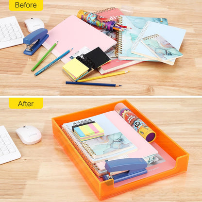 Paper Tray Acrylic File Organizer for Desk Letter Tray Desk Organizer Document Holder Sorter Storage for A4 Office Supplies Magazines, 13.8x10.6x2.4 Inches, Neon Pink