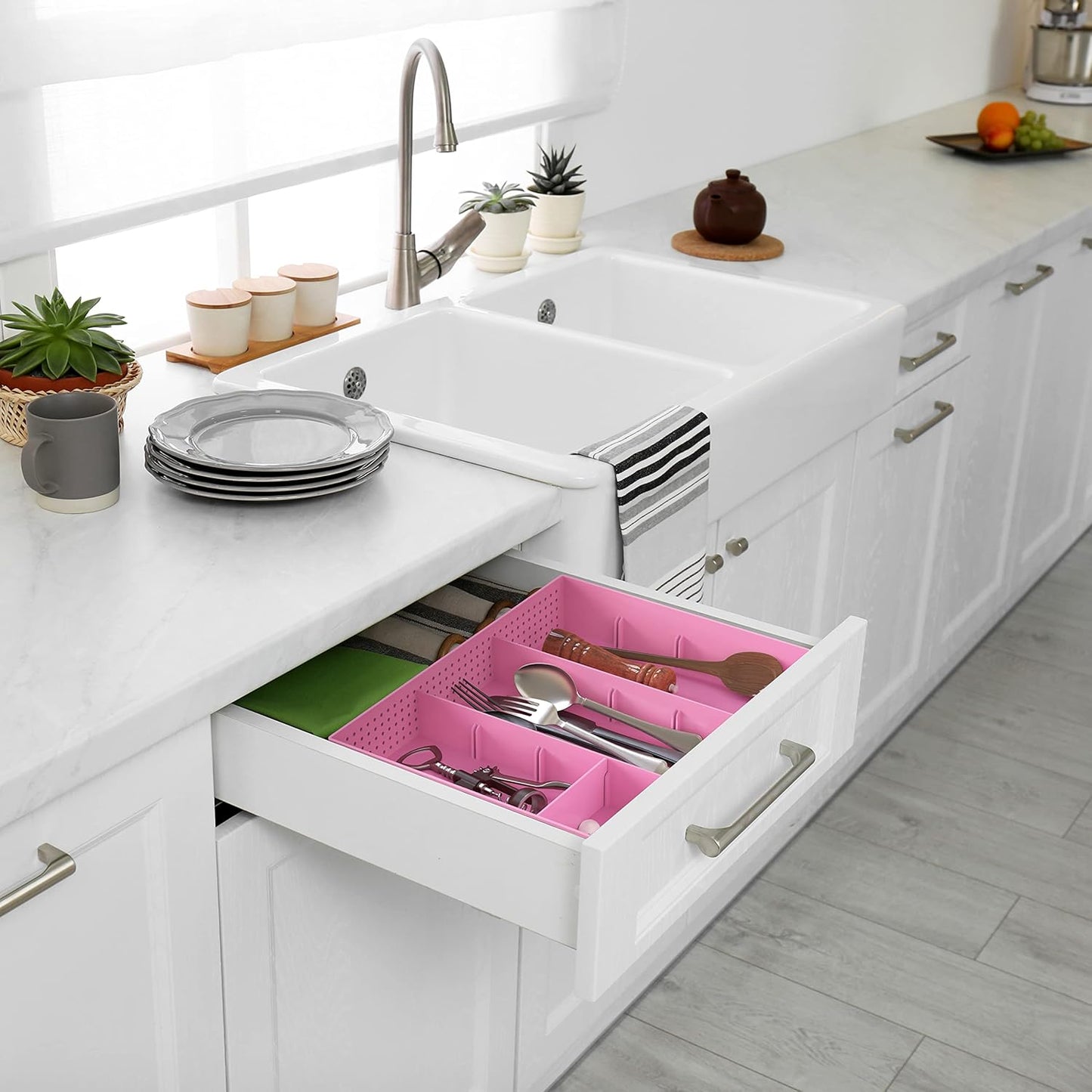 Simple Houseware Drawer Organizer Tray with 9 Adjustable Compartments, Clear