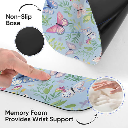 Ergonomic Keyboard Mouse Pad Wrist Rest Support Set for Laptop/Computer/Desktop,Memory Foam Hand Rest Wrist Cushion for Gaming/Office,Lightweight Comfortable & Pain Relief (Flowers)