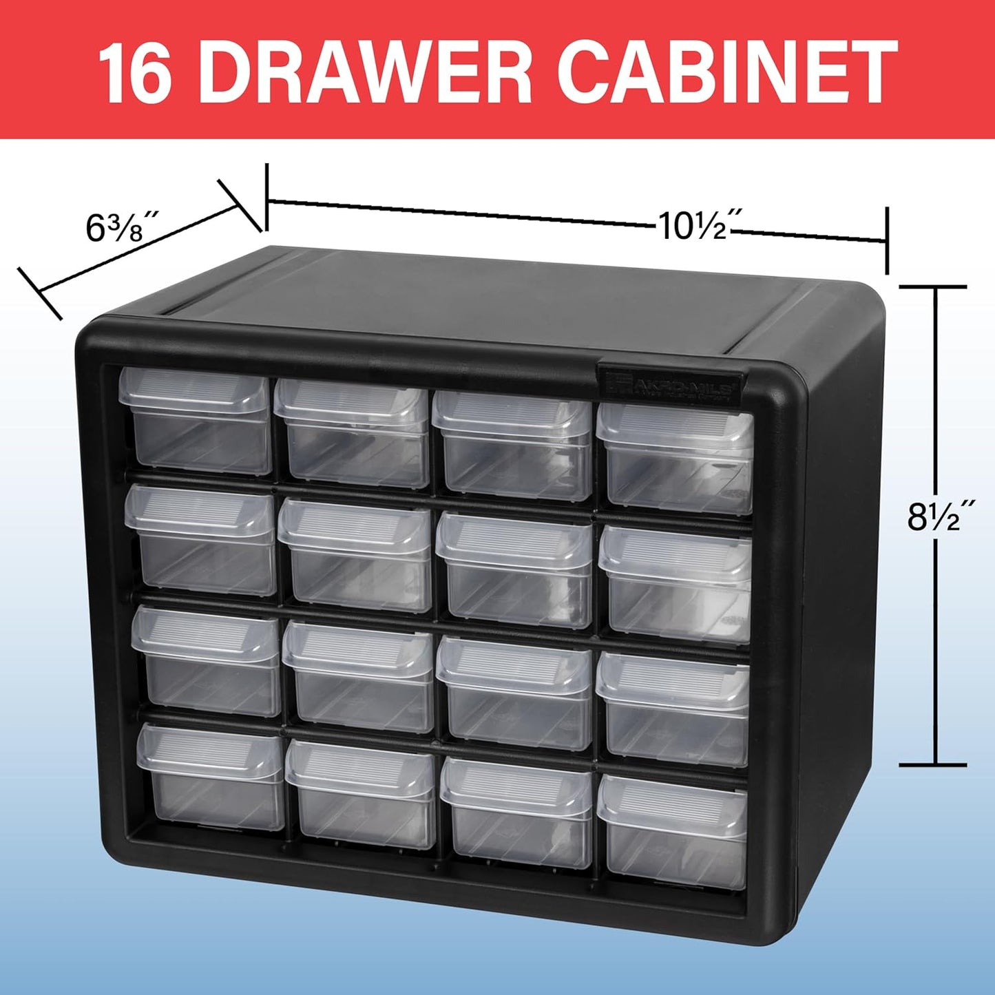 Akro-Mils 24-Drawer Plastic Drawer Storage Cabinet for Garage Organization, Bead Organizer, Building Bricks Storage, Teacher Toolbox, Makeup Organizer, 20" W x 6" D x 16" H, 10124 Black