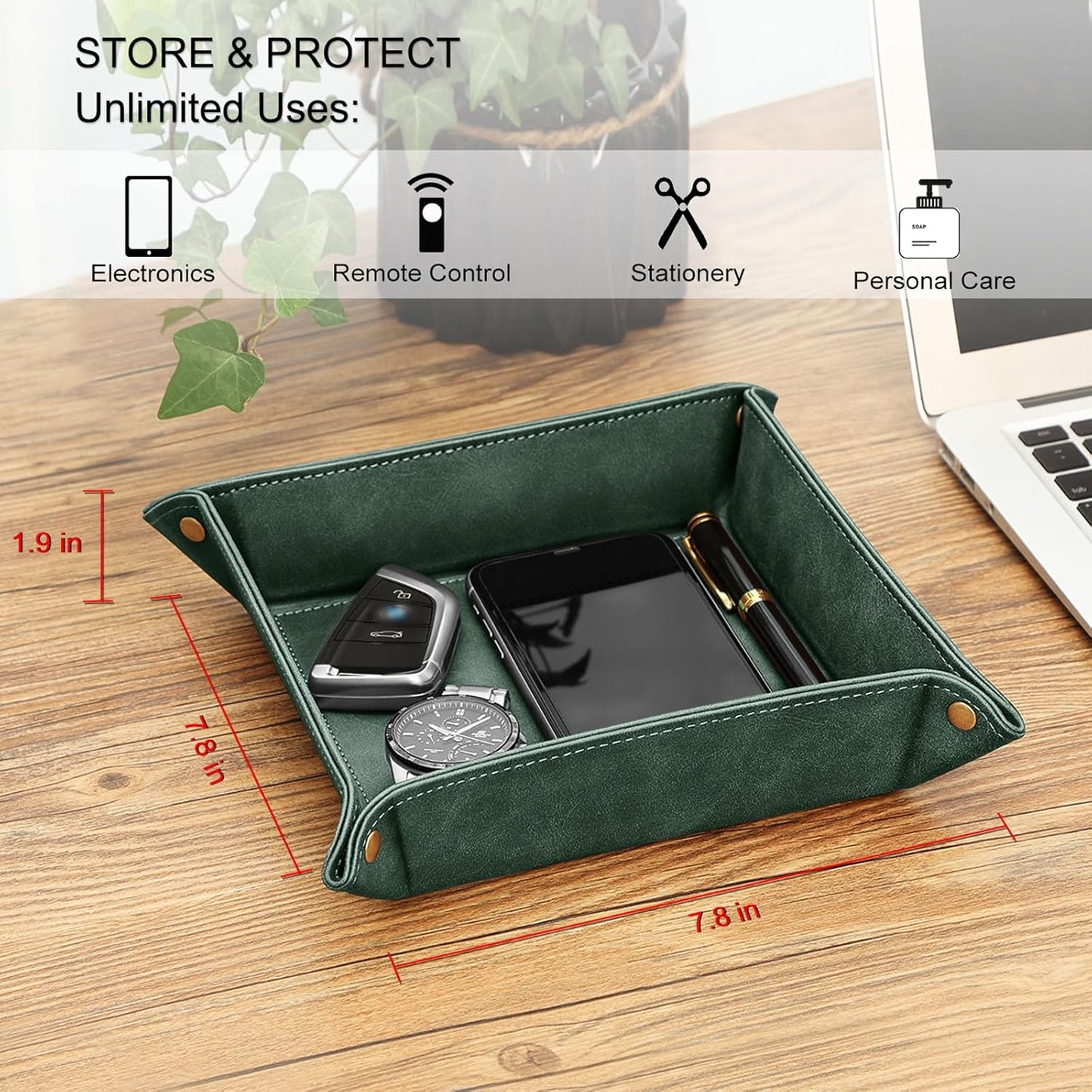 SITHON Valet Tray Desktop Storage Organizer – Premium PU Leather Catchall Bedside Vanity Tray Nightstand Caddy Holder for Keys, Phone, Wallet, Coin, Valentine's Day Gift, Brown