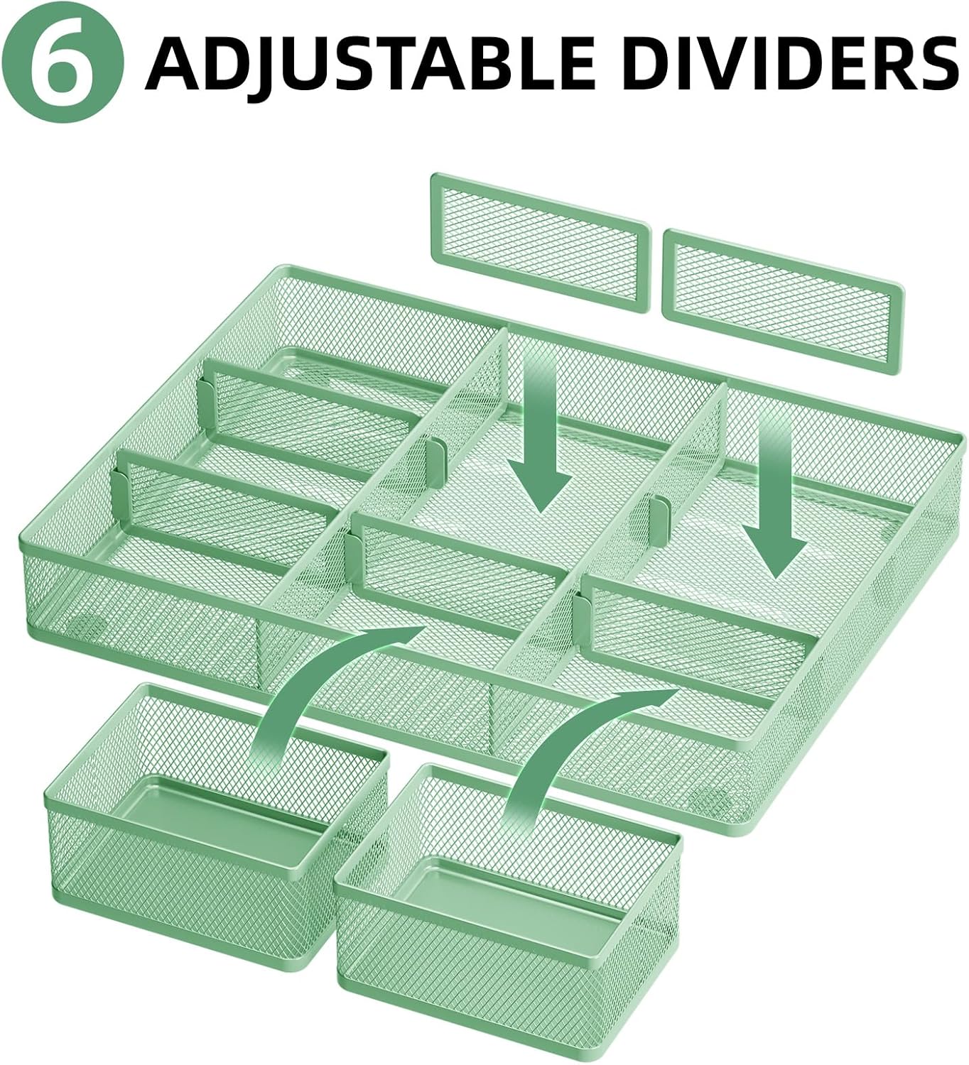 Marbrasse 3 Packs Desk Drawer Organizers, Metal Mesh Dividers Desk Drawer Organizer Tray with 9 Adjustable Compartments, Pen Organizer for Drawer Tray Box Accessories for Desktop,Kitchen, Makeup