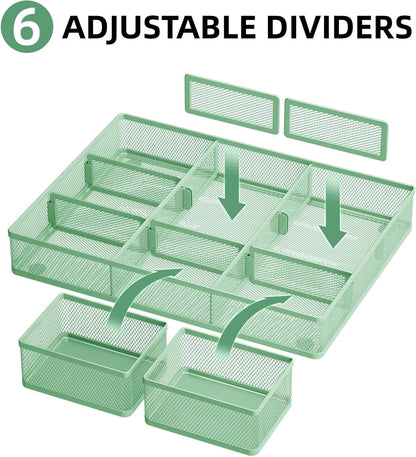 Marbrasse 3 Packs Desk Drawer Organizers, Metal Mesh Dividers Desk Drawer Organizer Tray with 9 Adjustable Compartments, Pen Organizer for Drawer Tray Box Accessories for Desktop,Kitchen, Makeup