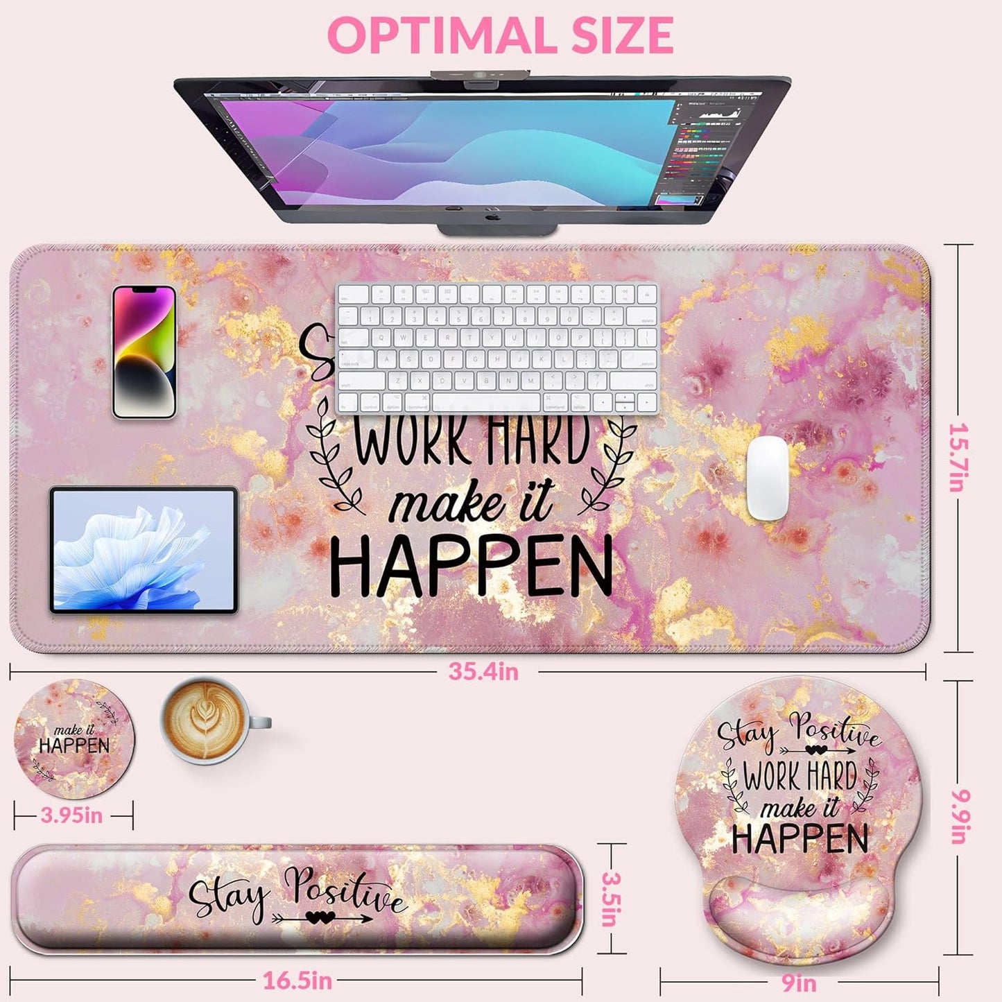 Desk Mat Set + Keyboard and Mouse Pad with Wrist Rest Support,4-in-1 Large Mousepad Computer Mats for Desktop Home & Office-Purple Butterflies