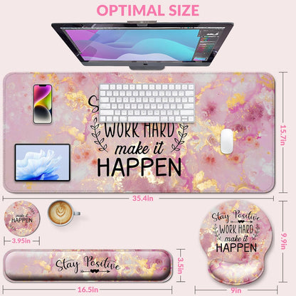 Desk Mat Set + Keyboard and Mouse Pad with Wrist Rest Support,4-in-1 Large Mousepad Computer Mats for Desktop Home & Office-Purple Butterflies