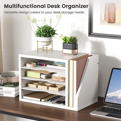 Creso hom Mail Sorter, File Organizer Desktop, Wood Desk Organizer with 3 Adjustable Shelves, Mail Holder for Office, Home, Letter Sorter File Holders for Envelopes, Supplies Magazines, Rustic Brown