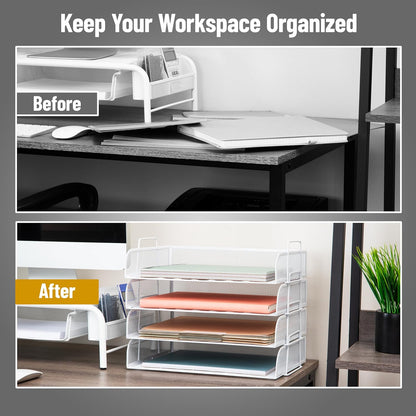 Mind Reader Stackable Paper Tray, Desktop Organizer, File Storage, Office, Metal Mesh, 4 Pcs., Black