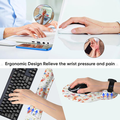 RICHEN Ergonomic PU Leather Keyboard Wrist Rest and Mouse Pad with Wrist Support, Memory Foam Set for Computer/Laptop,Gaming and Office, Comfortable for Easy Typing & Pain Relief (PU Brown)