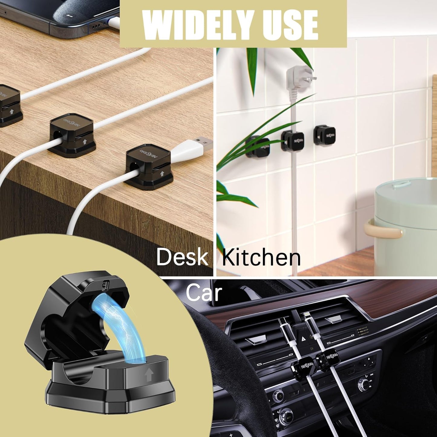 [9 Pack] Magnetic Cable Clips,Easy to Adjust Cables or Wires,Enhanced Adhesive Wire Holder Keeper Organizer,Desk Cable Management, NIRXUBLA Cable clips for office,car,kitchen,workspace,Bedroom (White)