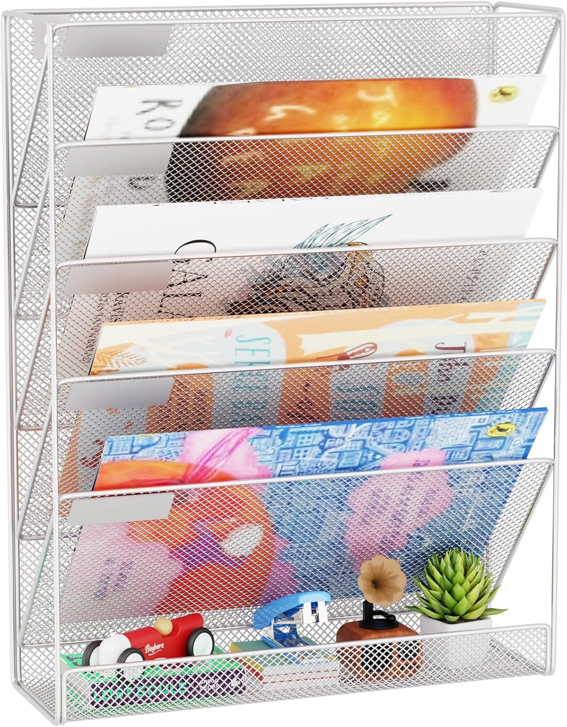 Wall File Organizer Holder Mesh Hanging Paper Document Holder,Vertical 6 Pocket Tier for Office Home, Black