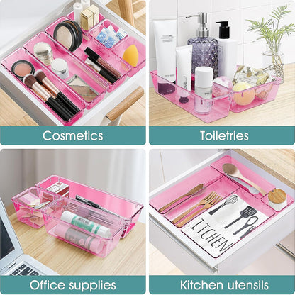 WOWBOX 25 PCS Clear Plastic Drawer Organizer Set, 4 Sizes Desk Drawer Divider Organizers and Storage Bins for Makeup, Jewelry, Gadgets for Kitchen, Bedroom, Bathroom, Office