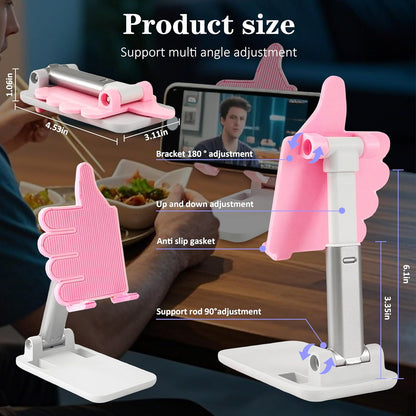 Mother's Day 2 Pack Black&Pink Thumbs Up Foldable Cell Phone Stand Holder for Desk,Adjustable Silicone Anti-Slip Compatible with All Mobile Phones,Cool Gadgets Fun Desktop Accessory