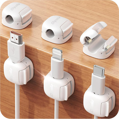 6Pack Cord Organizer - Chfeila [Dual Spring & Clasp Lock] Cable Management Clips, Adhesive Phone Charger Keeper, Compact Wire Holder for Nightstand/Car, Home Office Desk Accessories Decor Essentials
