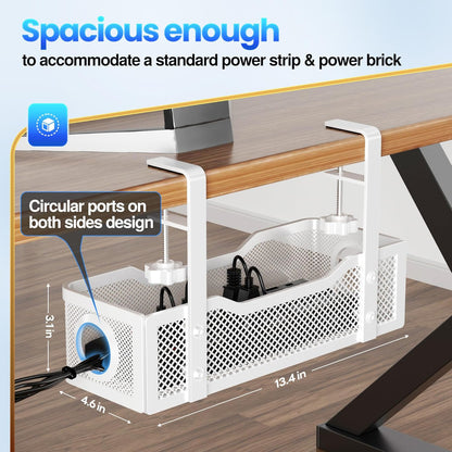 Cable Management Under Desk Tray, No Drill Cable Management Box With Clamp for Wire Organization, Cord Organizer for Office, Home - No Damage to Desk (Black)