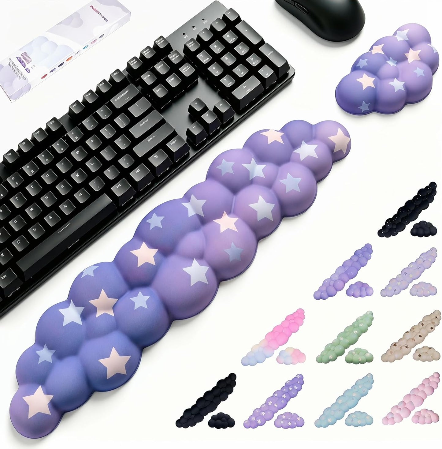 Cloud Wrist Rest Set for Keyboard and Mouse, Includes Cute Coaster, with Computers and Laptops（Purple Star Set）