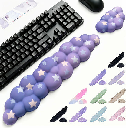 Cloud Wrist Rest Set for Keyboard and Mouse, Includes Cute Coaster, with Computers and Laptops（Purple Star Set）