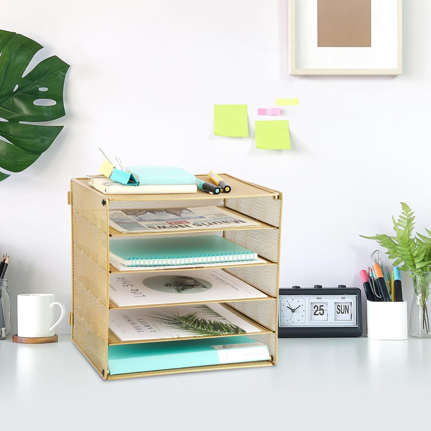 EASEPRES 3 Tier Mesh Desk Organizer Tray, File Paper Letter Folder Holder Desktop Paper Sorter Mail Organization Rack Storage Accessories, for Office Home School Classroom, Black