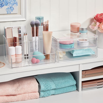 STORi Chloe Space-Saving Clear Drawer Organizer (4 Wide Drawers) Sort Office, Kitchen, Beauty Supplies, Makeup, Pens, Jewelry, Stationary, Made in USA
