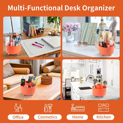 Desk Pencil Pen Holder, 5 Slots 360°Degree Rotating Pen Organizers for Desk, Desktop Storage Stationery Supplies Organizer, Cute Pencil Cup Pot for Office, School, Home, Art Supply, Dark Green