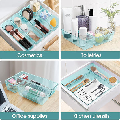 WOWBOX 13 PCS Plastic Drawer Organizer Set, Desk Drawer Divider Organizers and Storage Bins for Makeup, Jewelry, Gadgets for Kitchen, Bedroom, Bathroom, Office, Black