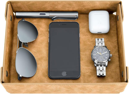 CASIRENA Faux Leather Valet Tray Organizer for Men - Catch-All Tray for Entryway Table Key, Wallet, Watch, Coin Change, Phone, Dresser EDC Dump Jewelry, Bedside Nightstand Desk-top Catchall