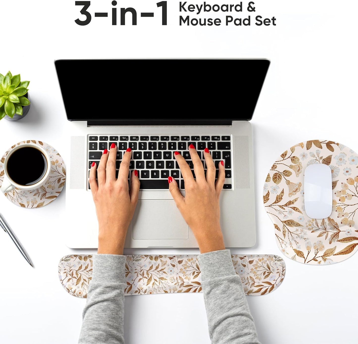 RICHEN Ergonomic PU Leather Keyboard Wrist Rest and Mouse Pad with Wrist Support, Memory Foam Set for Computer/Laptop,Gaming and Office, Comfortable for Easy Typing & Pain Relief (PU Brown)