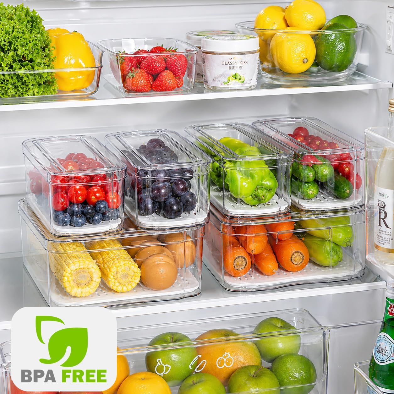 SMRCAD 8 Pack Refrigerator Organizers, Clear Pull-out Drawer Container and Organizer Bins with Lids, Stackable Storage Containers for Fruits, Vegetable (Set of 8 (Include Pull Out Drawer))