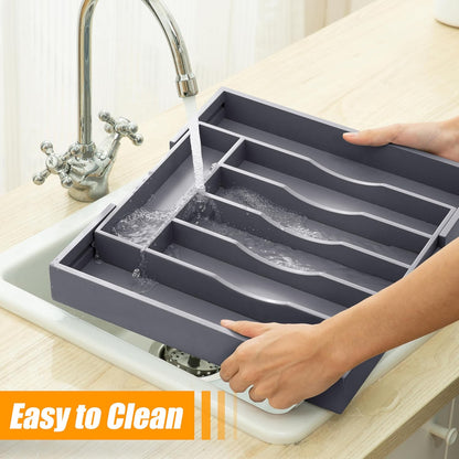 Kitchen Silverware Drawer Organizer and Storage Flatware Cutlery Utensil Holder Spice Rack Containers Bathroom Counter Cabinet Office Desk Makeup Drawer Tray Kitchen and Dining Tools Decor Accessories