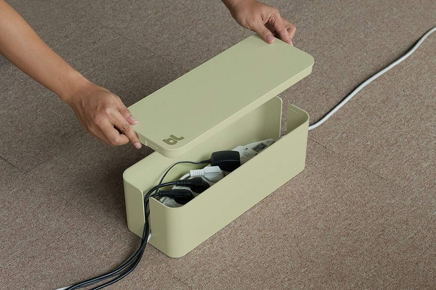 Bluelounge CableBox Mini Cable Management with Small Surge Protector, Black (CBM-BL)