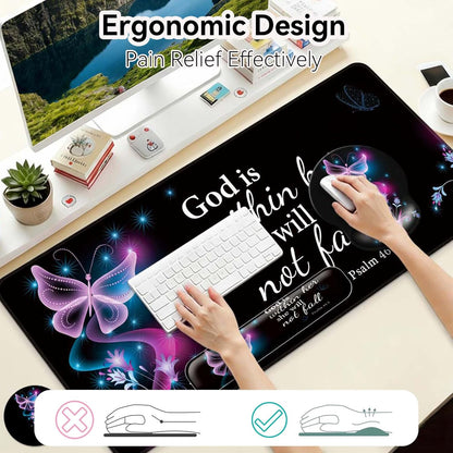 Desk Mat Set + Keyboard and Mouse Pad with Wrist Rest Support,4-in-1 Large Mousepad Computer Mats for Desktop Home & Office-Purple Butterflies