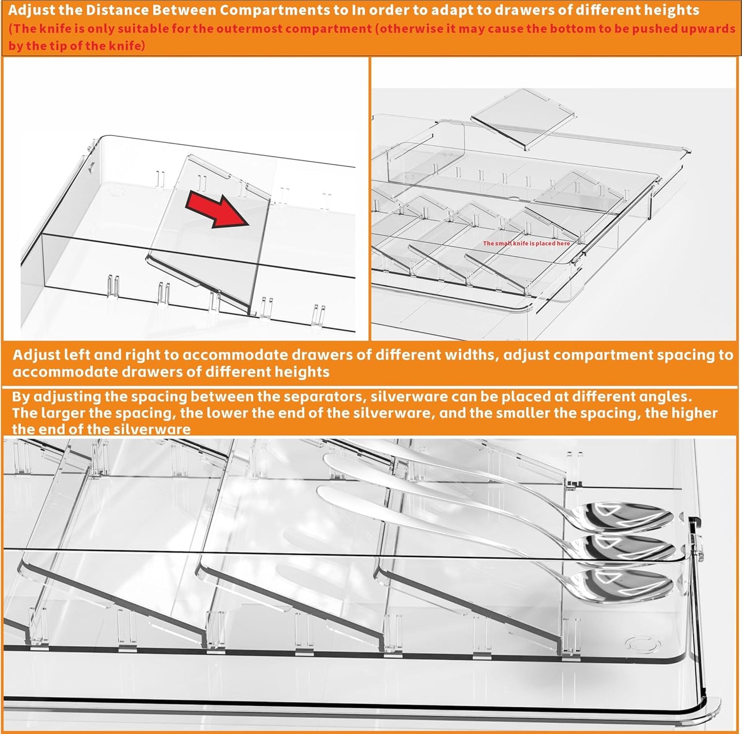 Yieach Clear Expandable Silverware Drawer Organizer - Adjust From 11'' to 22'' - Knife,Cutlery,Spoons and Forks Organizer,Large 8 Grid Flatware,Silverware Tray,Utensil Organizer for Kitchen Drawers