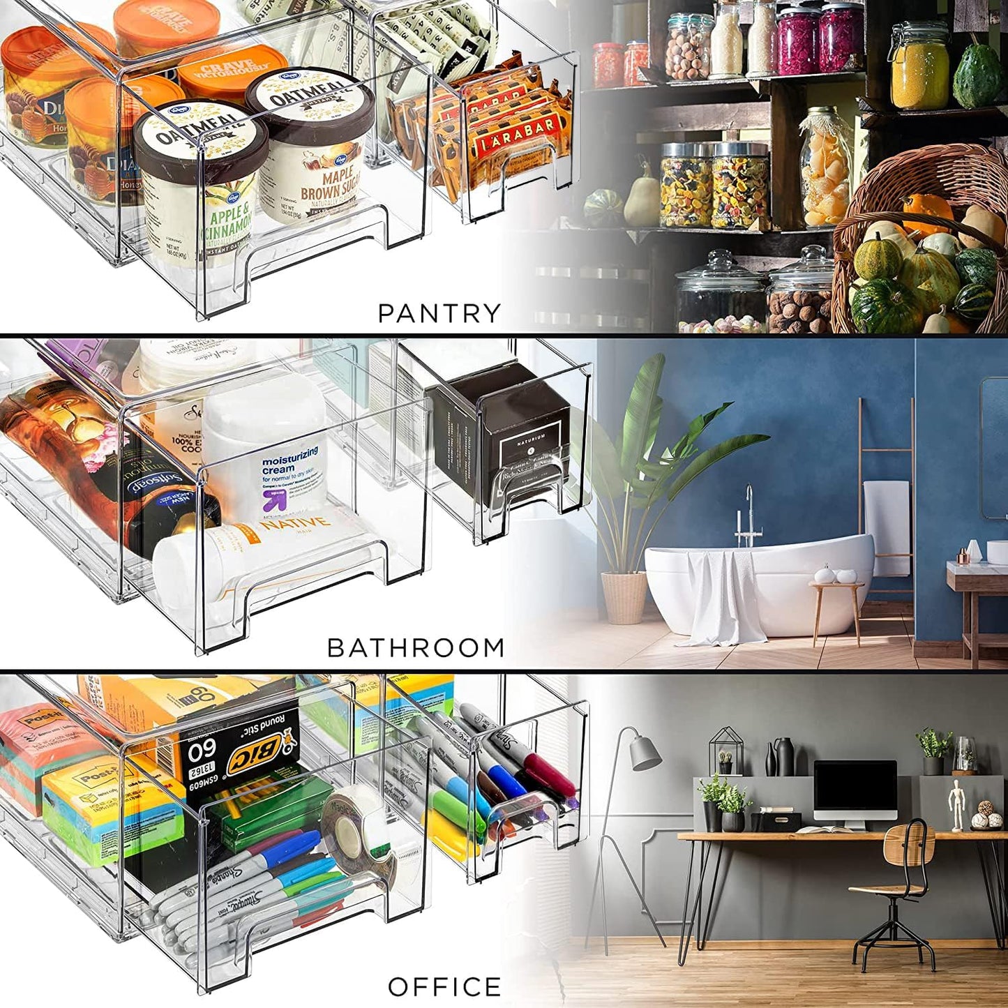 Sorbus Small Clear Stackable Storage Drawers – 4-Pack Plastic Organizer Bins with Handles – Stackable Pull-Out Storage Drawers for Closet, Pantry, Office, Bathroom, Craft, and Toy Organization