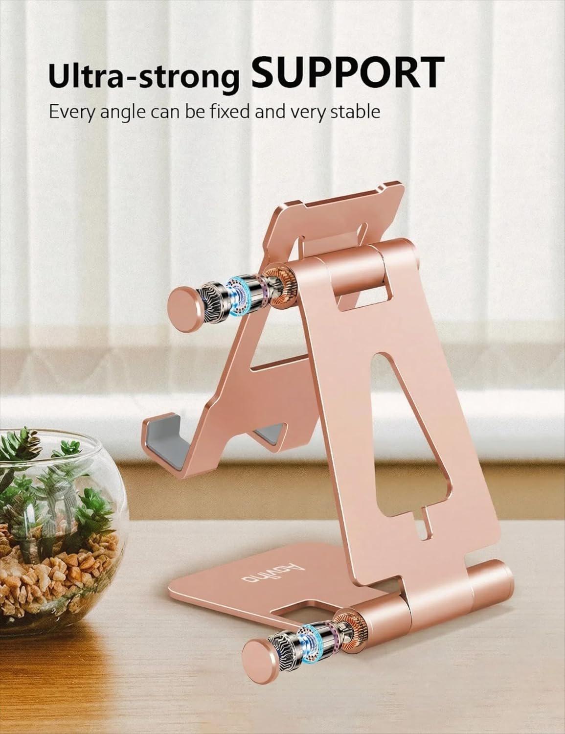 Aoviho Cell Phone Stand for Desk, Adjustable Desktop Phone Holder Stand, Foldable Moblie Phone Dock for iPhone17 16 15 14 13 12 11 Pro Xs Max Xr X 8 7 6 5 5s SE Nintendo Switch All Phones, Pink