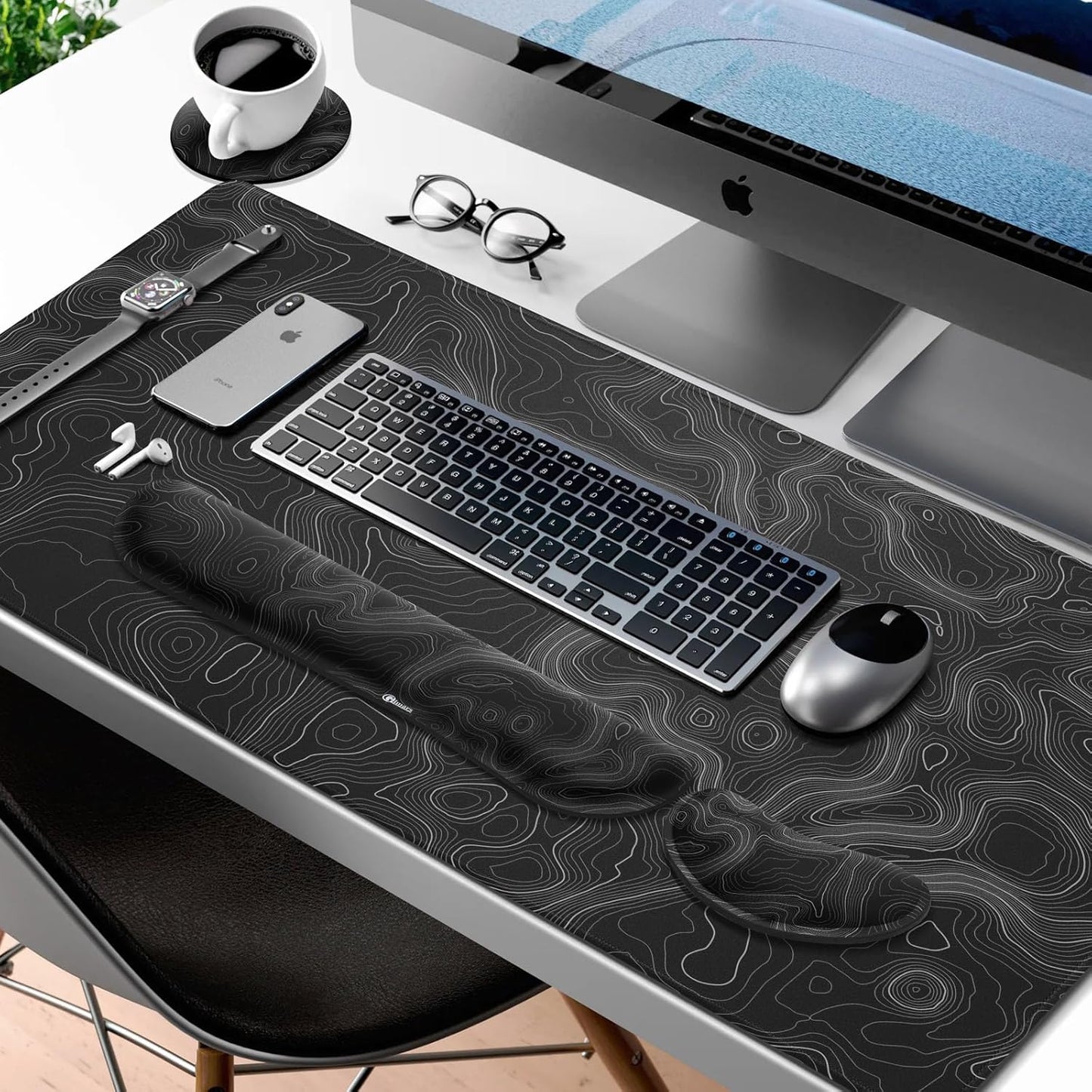 Gimars Upgrade Enlarge Silky and Superfine Fabric Gel Memory Foam Keyboard Wrist Rest Set, Ergonomic Keyboard Mouse Wrist Support for Typing Pain Relief, Comfort for Office, Gaming, Computer