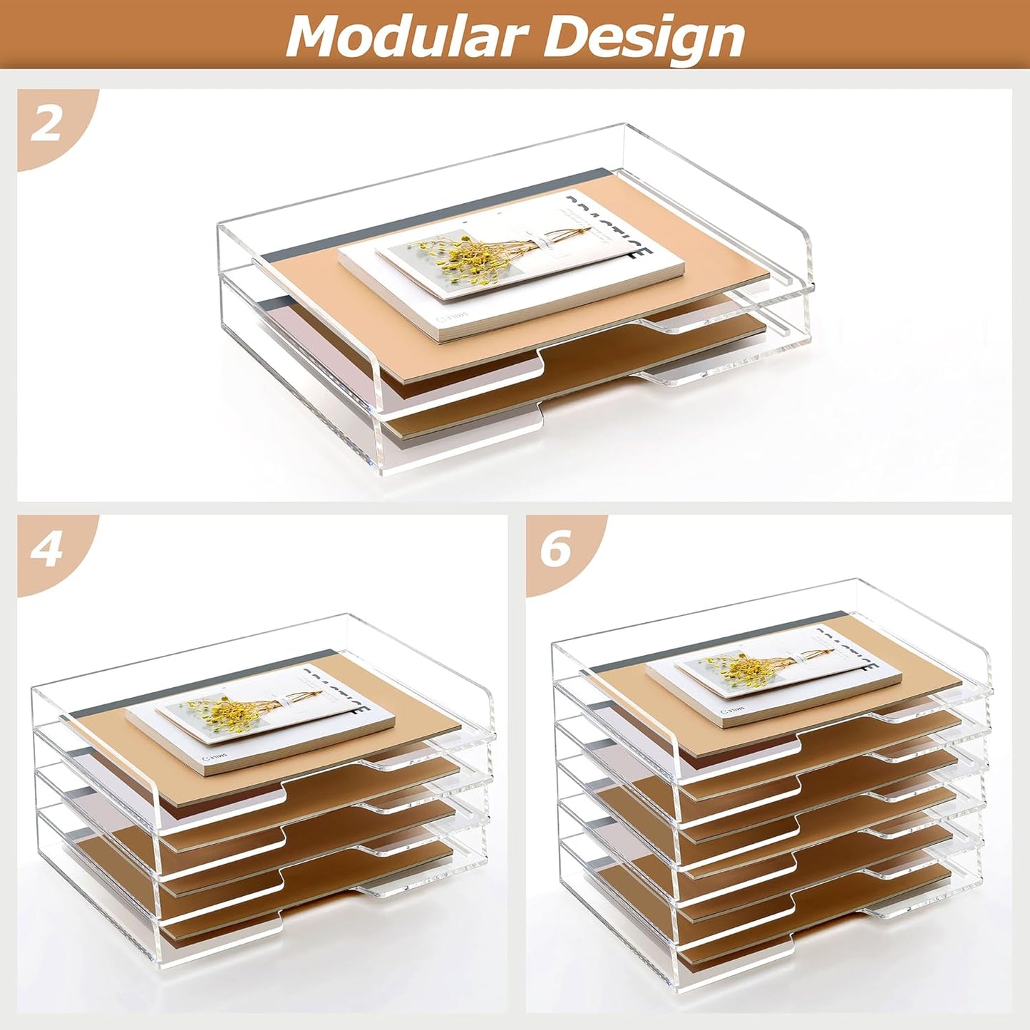 SANRUI 4 Tier Clear Desk Paper Letter Organizer Trays, A4 Stackable File Document Tray, Acrylic Desk Organizers and Accessories Sorter, Workspace Office Supplies Organizers,12.4inx8.86inx6.64in