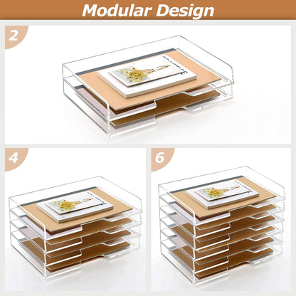 SANRUI 4 Tier Clear Desk Paper Letter Organizer Trays, A4 Stackable File Document Tray, Acrylic Desk Organizers and Accessories Sorter, Workspace Office Supplies Organizers,12.4inx8.86inx6.64in