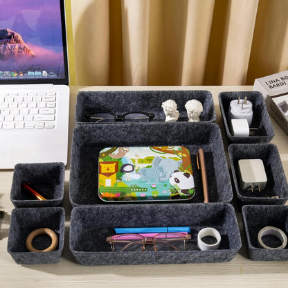 Desk Drawer Organizer Bins, 8pcs Felt Shallow Bathroom Storage Trays, Office Accessories & Workspace Organizers Jewelry & Makeup Boxes Containers(Black)