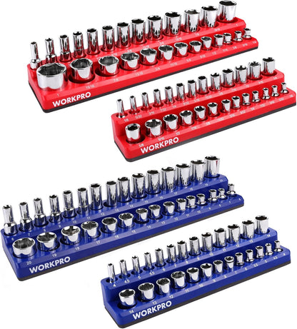 WORKPRO Magnetic Socket Organizer Set, 6-Piece Socket Holder Set Includes 1/4", 3/8", 1/2" Drive Metric SAE Socket Trays, Holds 143 Pieces Sockets, Christmas Gift for Men(Socket not Included)