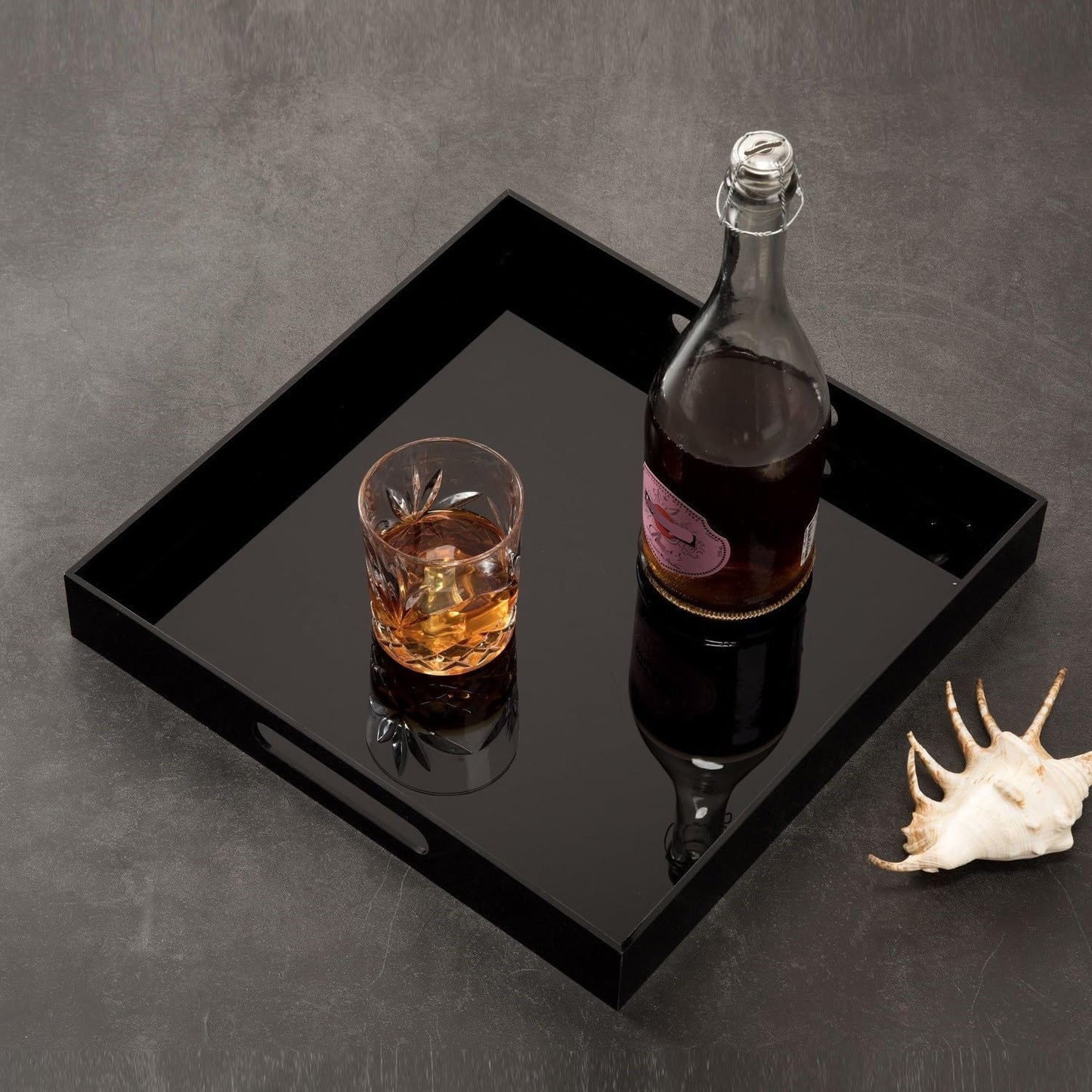 KEVLANG Clear Sturdy Acrylic Serving Tray with Handles-12x16Inch-Serving Coffee,Appetizer,Breakfast,Butler-Kitchen Countertop -Makeup Drawer Organizer-Vanity Table -Ottoman